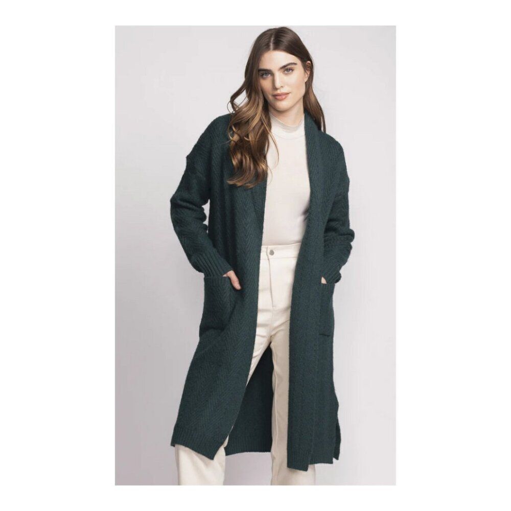 Pink Martini Scarlett Cardi Open Front Duster Cardigan - Dark Green - XXS - NWT